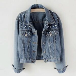 Blue Jean Jacket with Studded Embellishments and Cropped Length